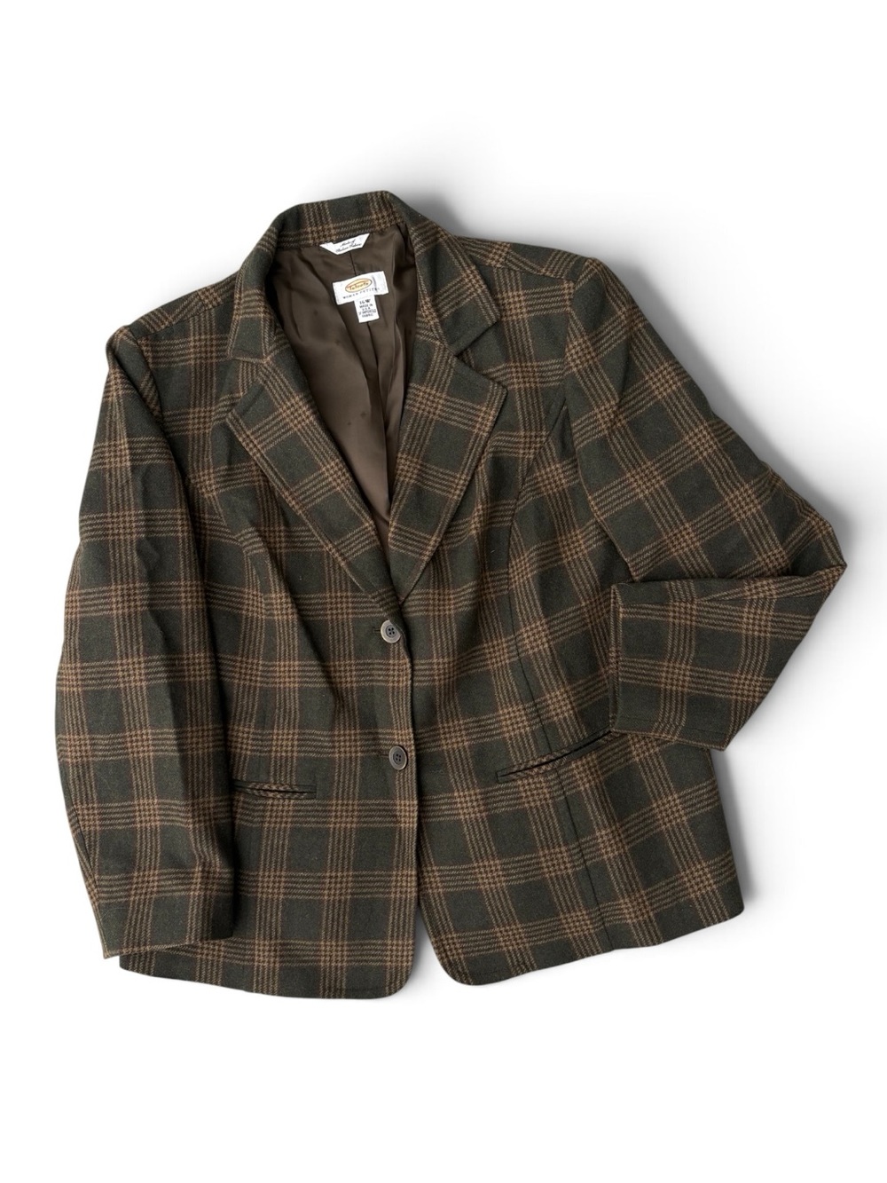 Vintage Talbots Woman Petites Plaid Wool Blazer Made USA 16W Petite
